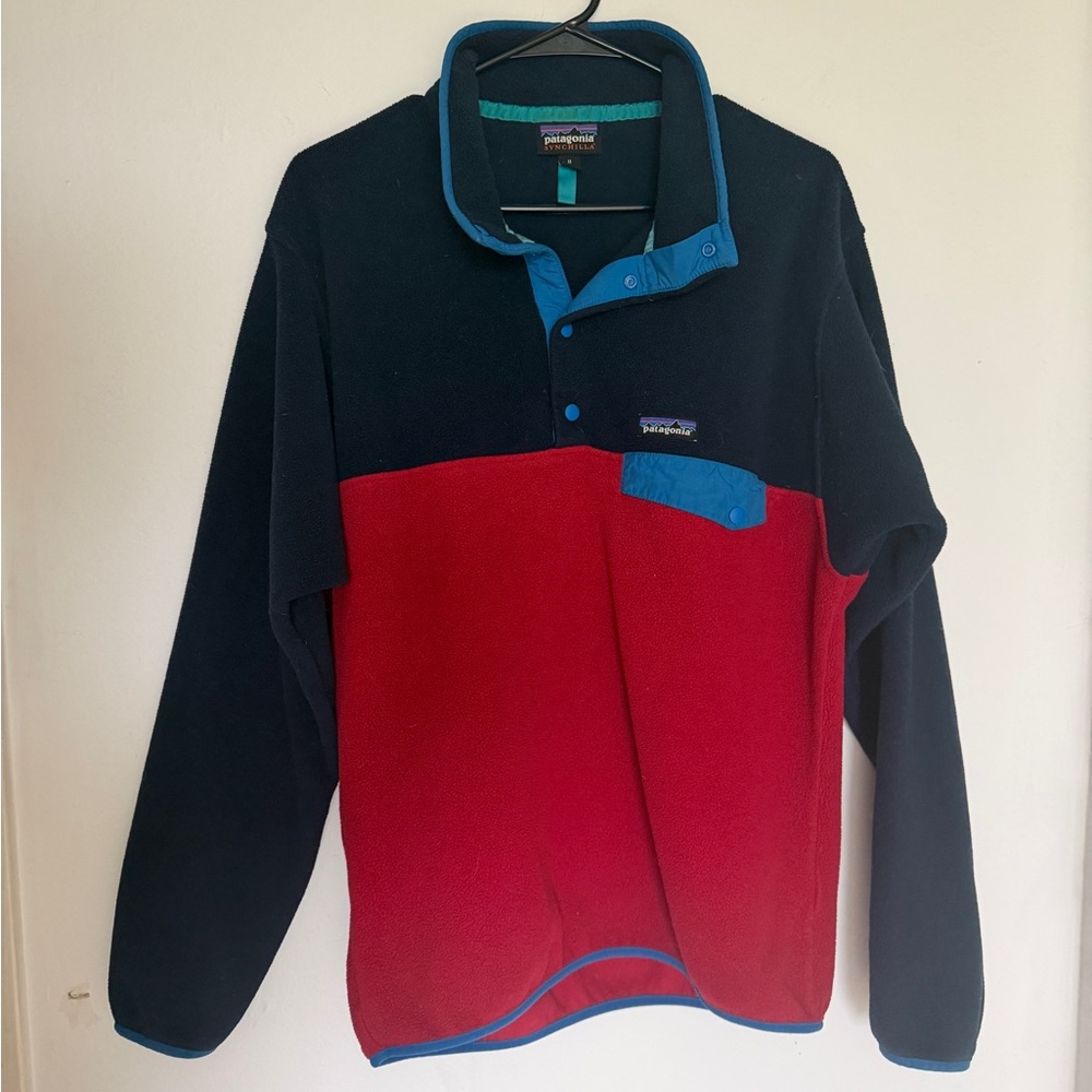 Patagonia Synchilla red and navy quarter zip pull-on sweatshirt size Medium